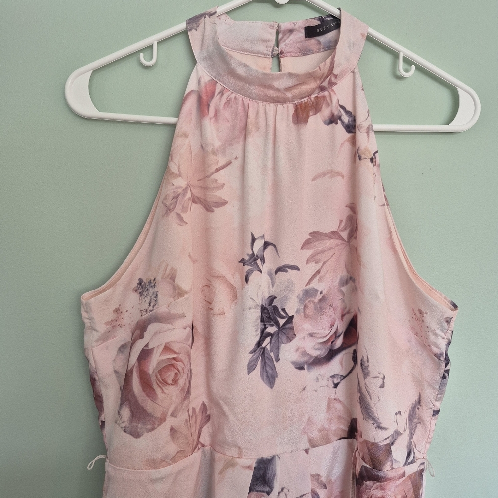 Suzy Shier Women's Romantic Feminine Pink Floral Halter Rose Dress Size M - Picture 3 of 9